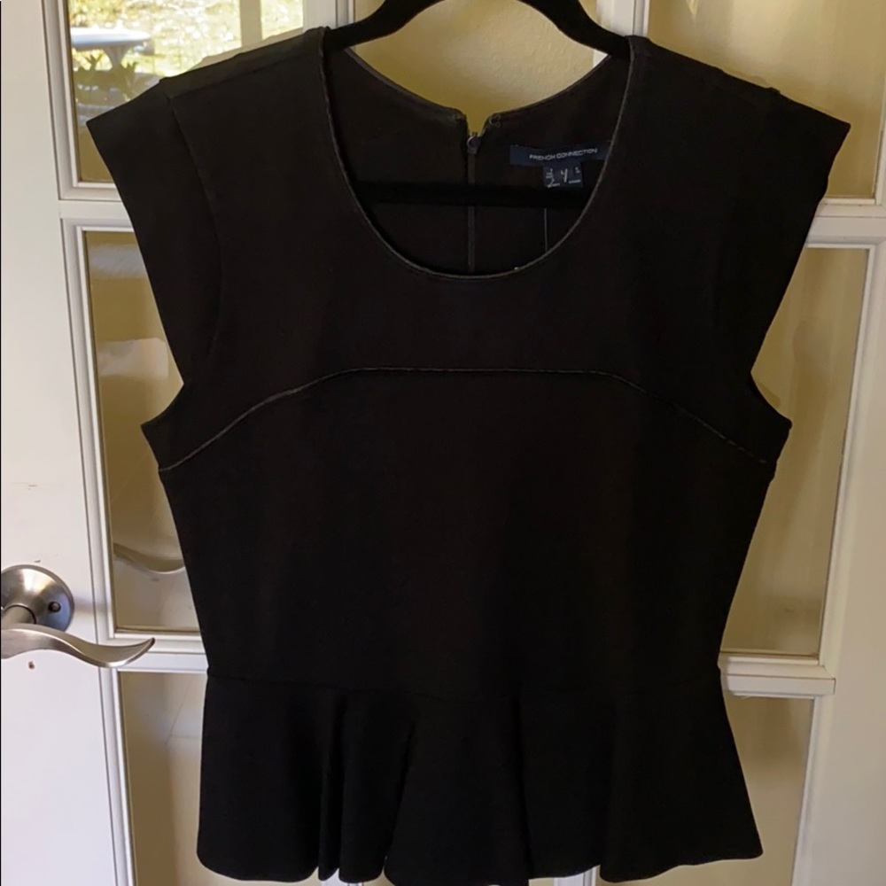 French Connection Black Piping Capsleeve top.